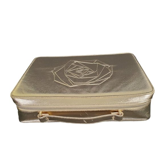 Lancome Case Cosmetic Makeup Travel Lingerie Zip Carry Handle Glam Glitz Gold - Picture 4 of 7